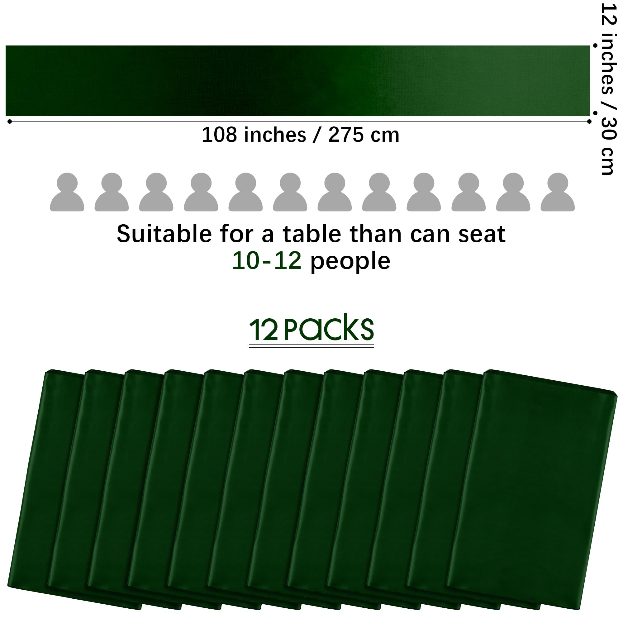 Aneco 12 Pack Satin Table Runner 12 X 108 Inch Forest Green Long Wedding Satin Silk Table Runner For Wedding Banquet Graduations